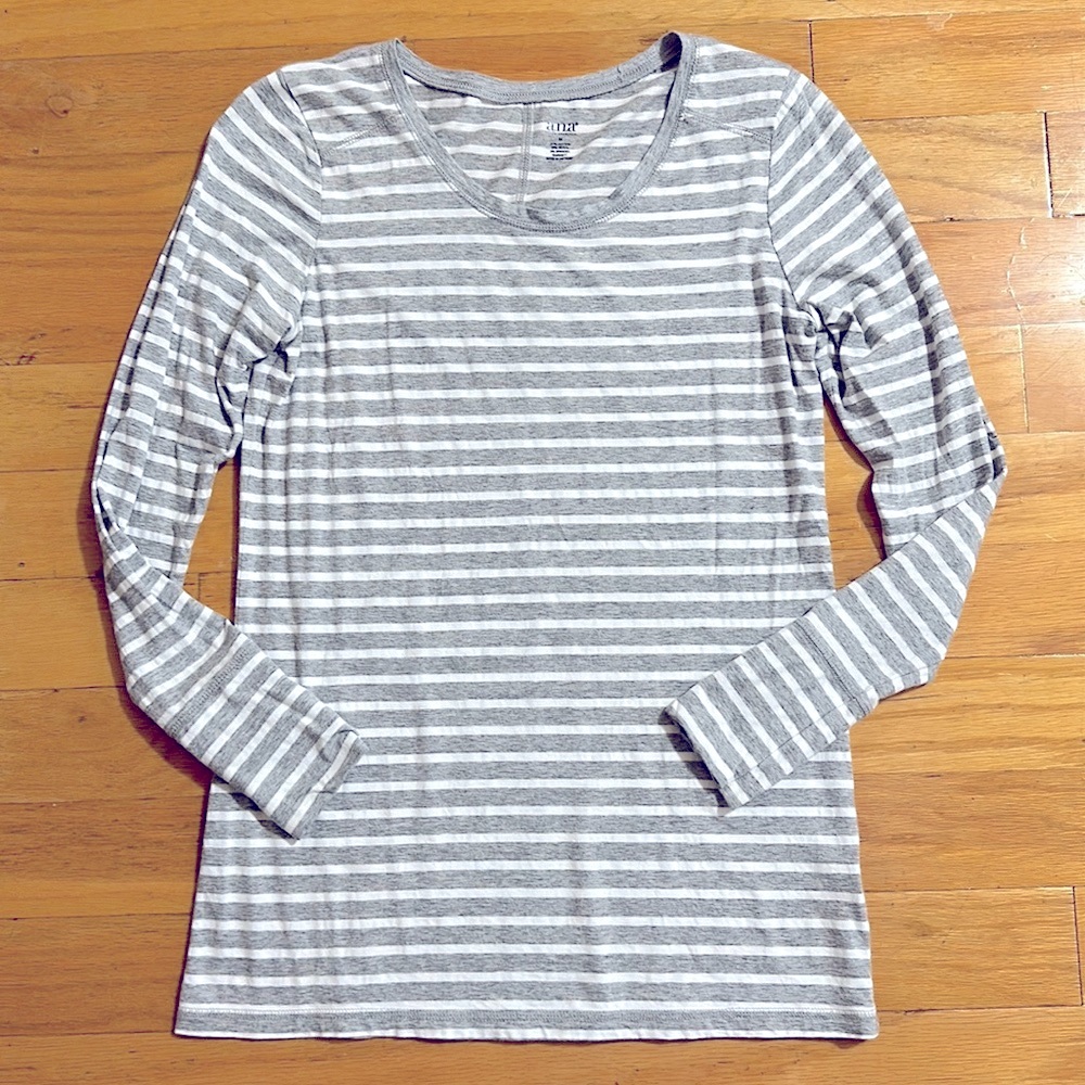 a.n.a. Grey and White Striped Long Sleeved Shirt